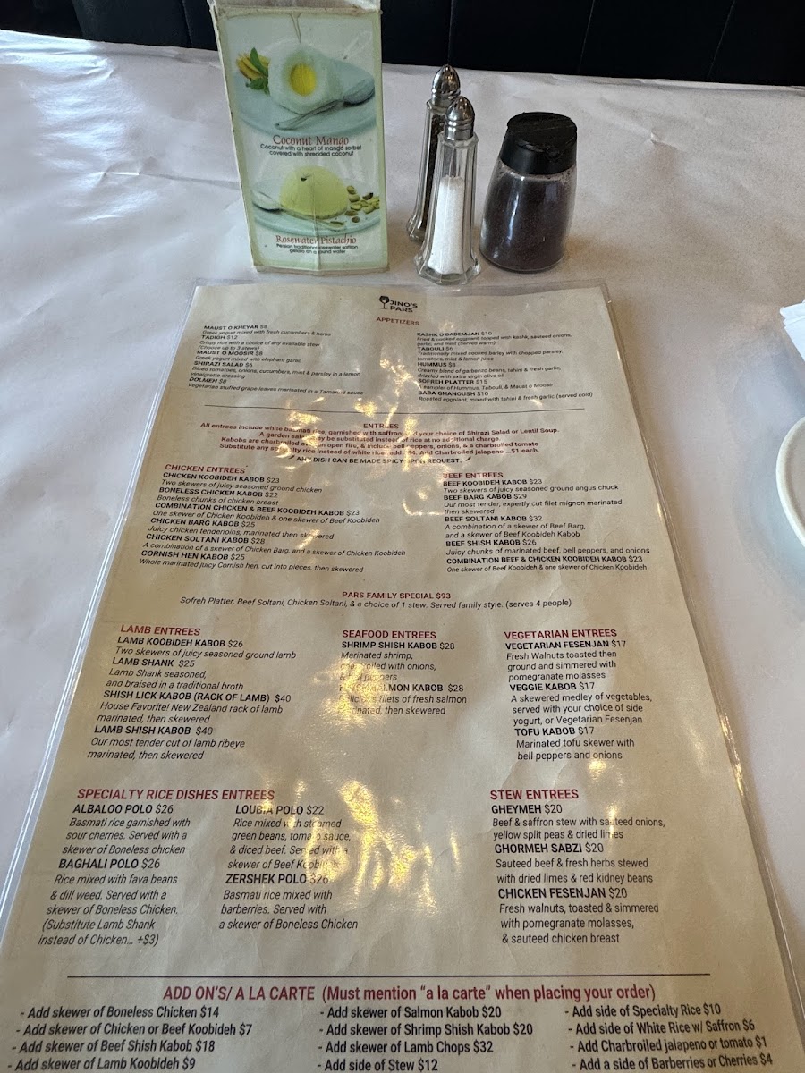 Jino's Pars - Persian restaurant Los Angeles Menu - Image 2