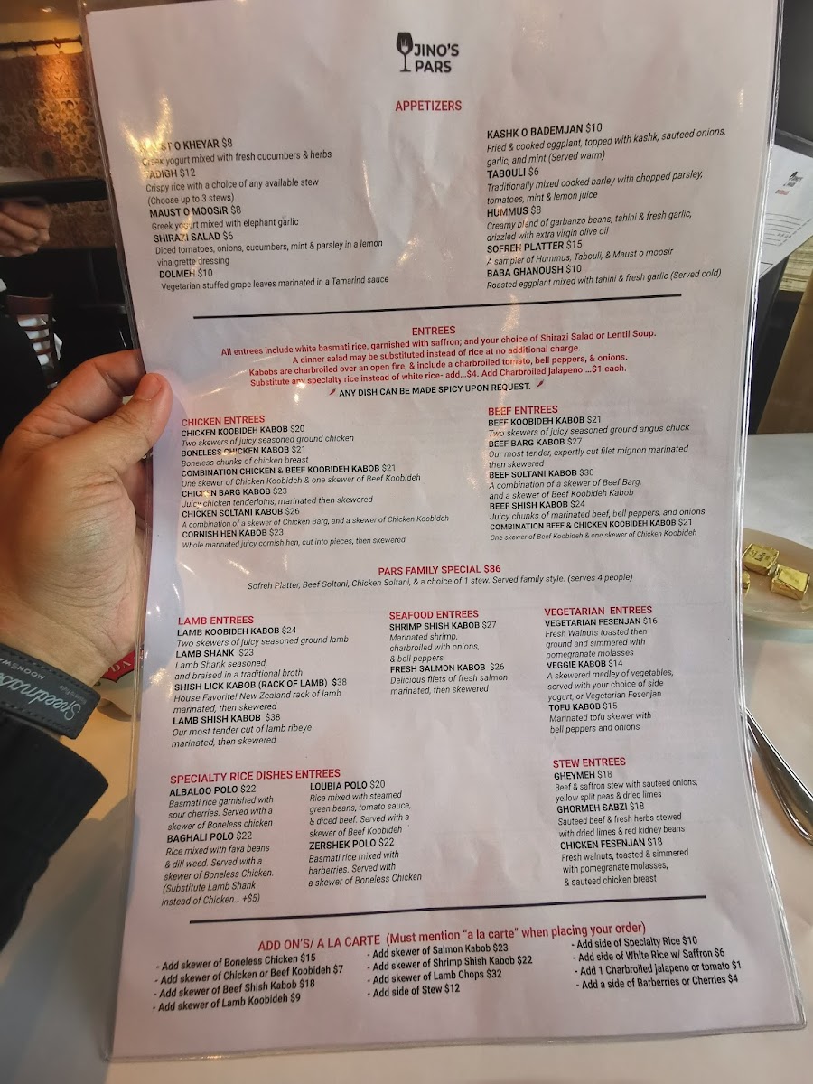 Jino's Pars - Persian restaurant Los Angeles Menu - Image 3