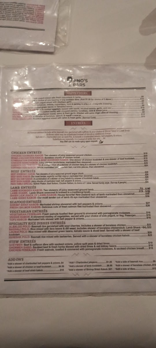 Jino's Pars - Persian restaurant Los Angeles Menu - Image 6